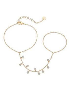 Gold Hand Chain Bracelet Ring Cubic Zirconia Dainty Hand Jewelry Adjustable Gift